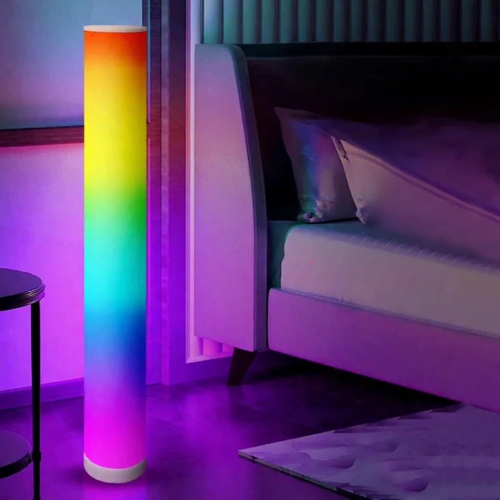 RGB sylindergulvlampe med musikk-synkronisering og fjernkontroll