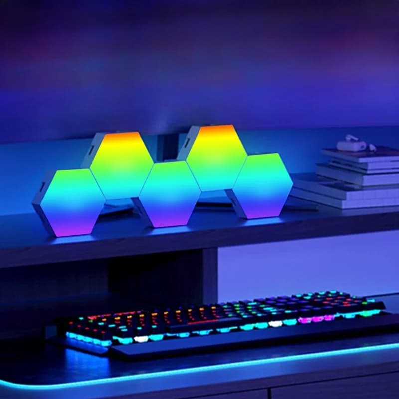 RGB hexagonale lyspaneler med lydreaktivitet og app-styring
