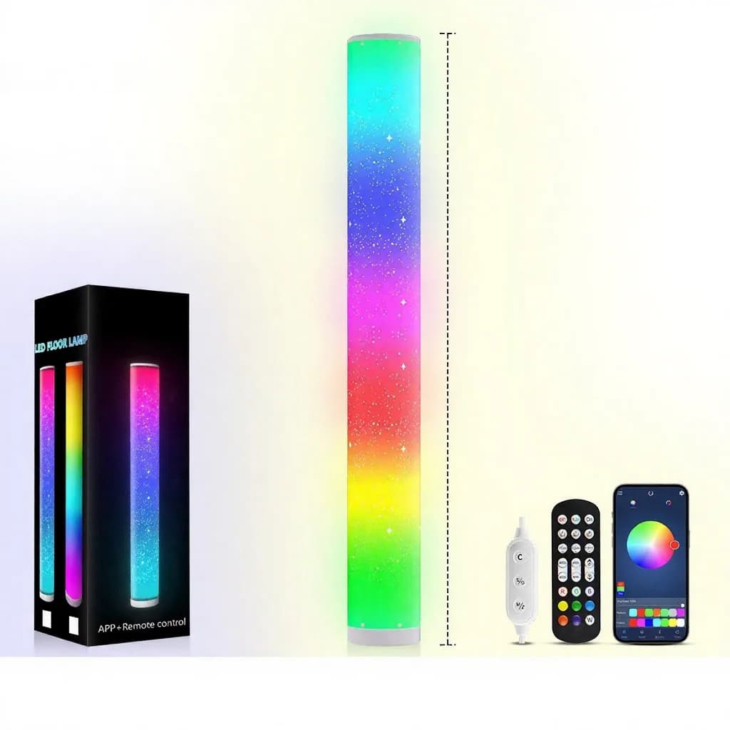 RGB LED-gulvlampe med stjernemønster, fjernkontroll og app