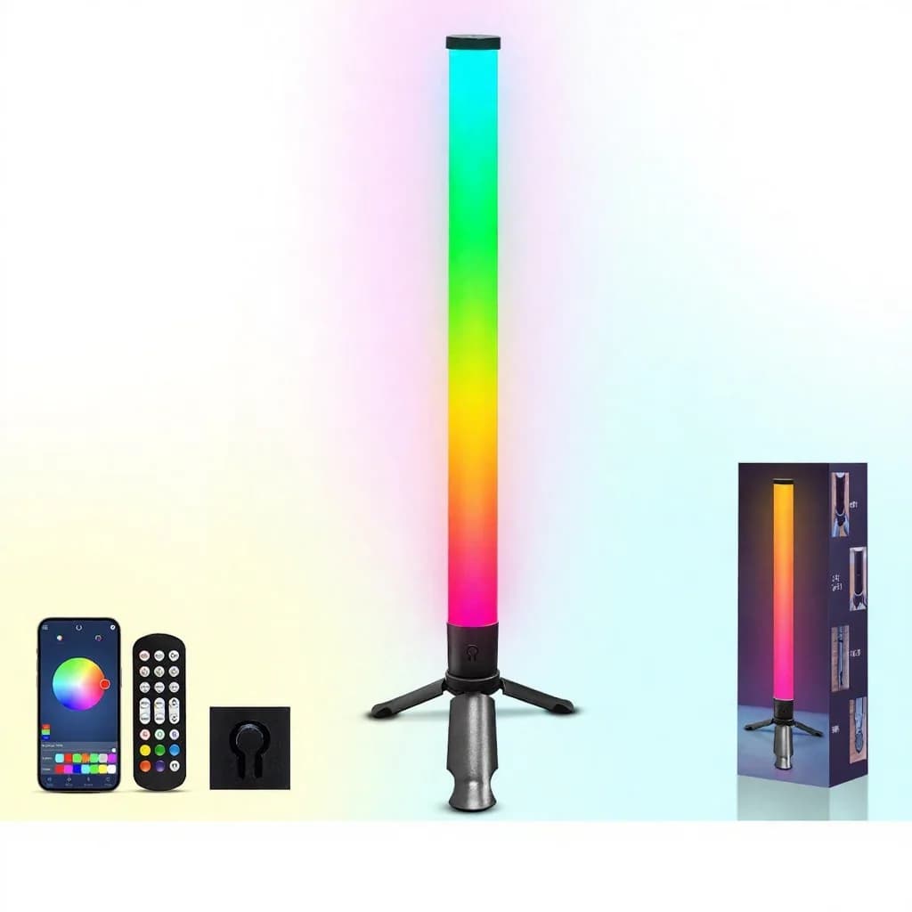 LED atmosfærelampe med stativ, musikk-synk og RGB-effekter