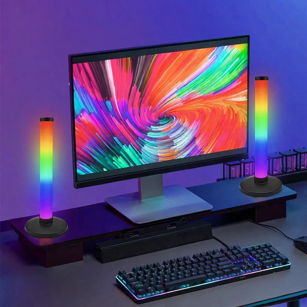 RGB atmosfærelys med lydsynk og app-styring for skrivebord