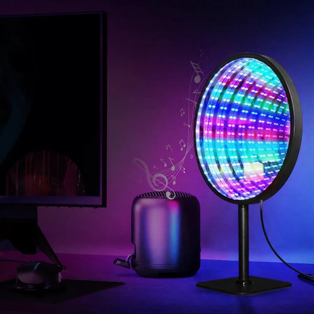 Rund akryl Infinity Mirror 3D abyss-lys USB RGB atmosfærelampe