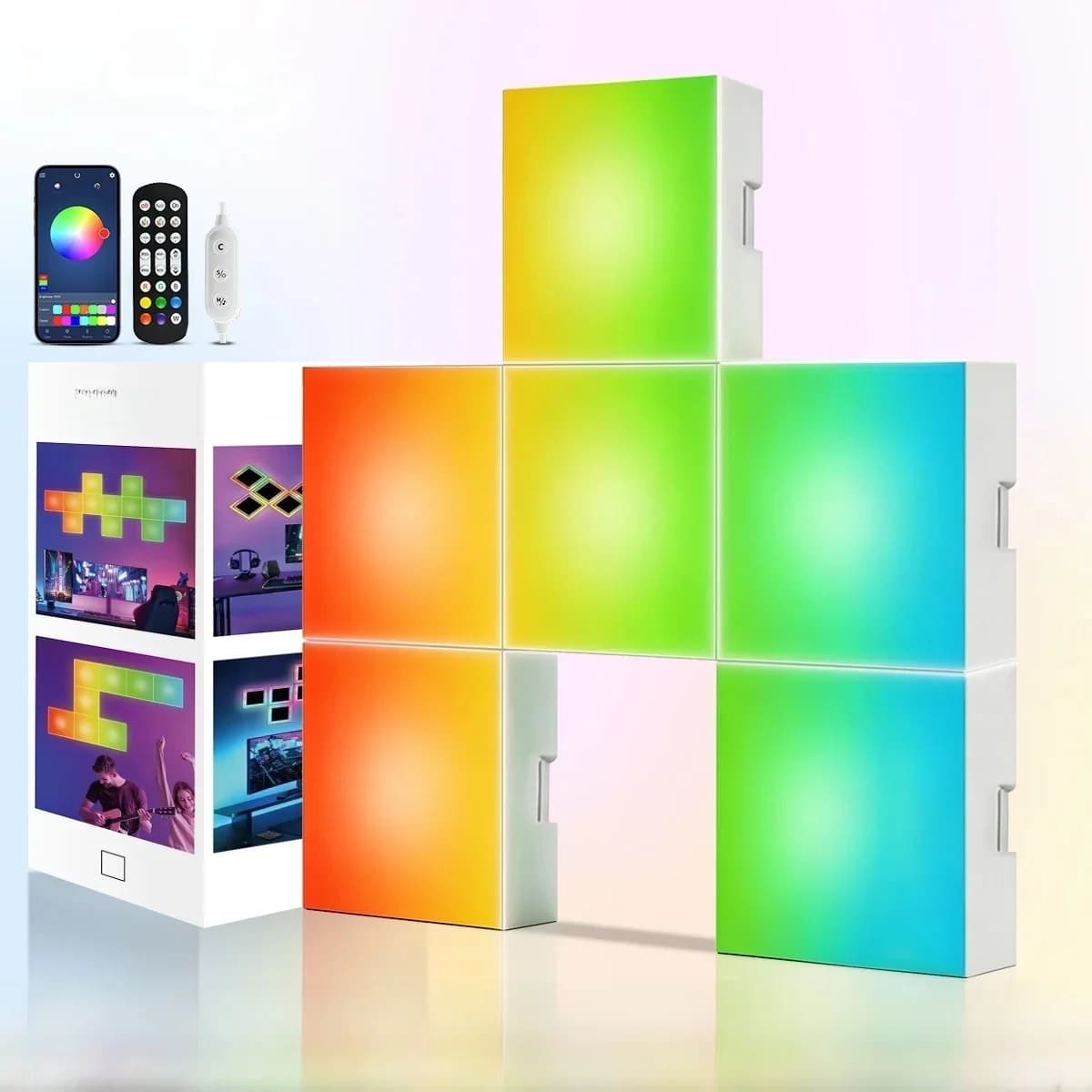 Firkantede RGB musikksynkroniserte lyspaneler vegghengte atmosfærelamper