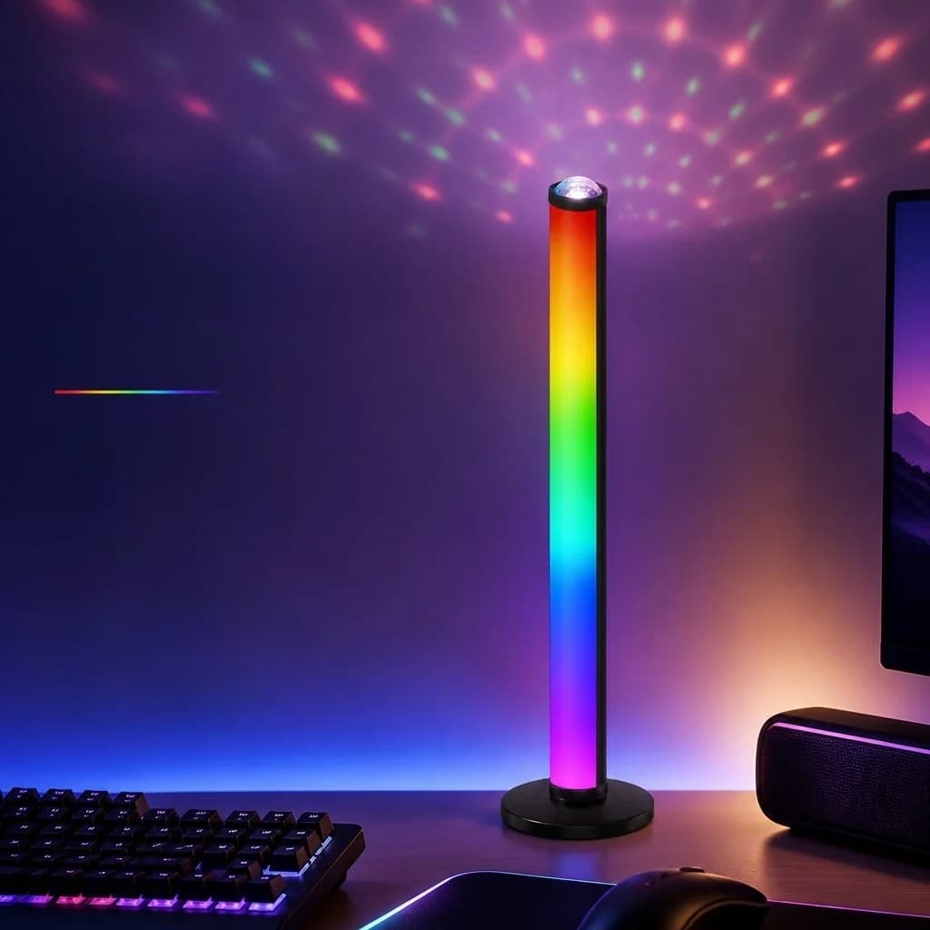 RGB projeksjons-atmosfærelampe med musikk-synkronisering og fjernkontroll