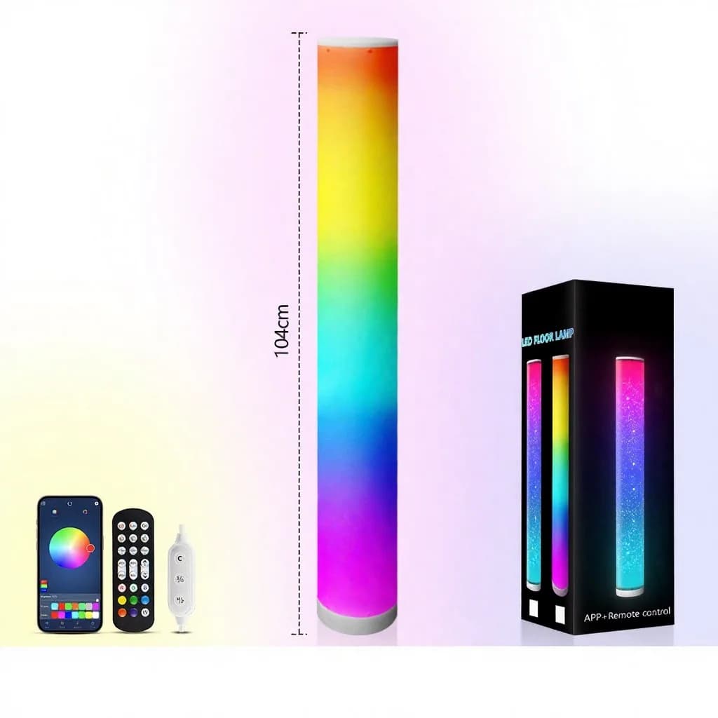 RGB sylindergulvlampe med musikk-synkronisering og fjernkontroll
