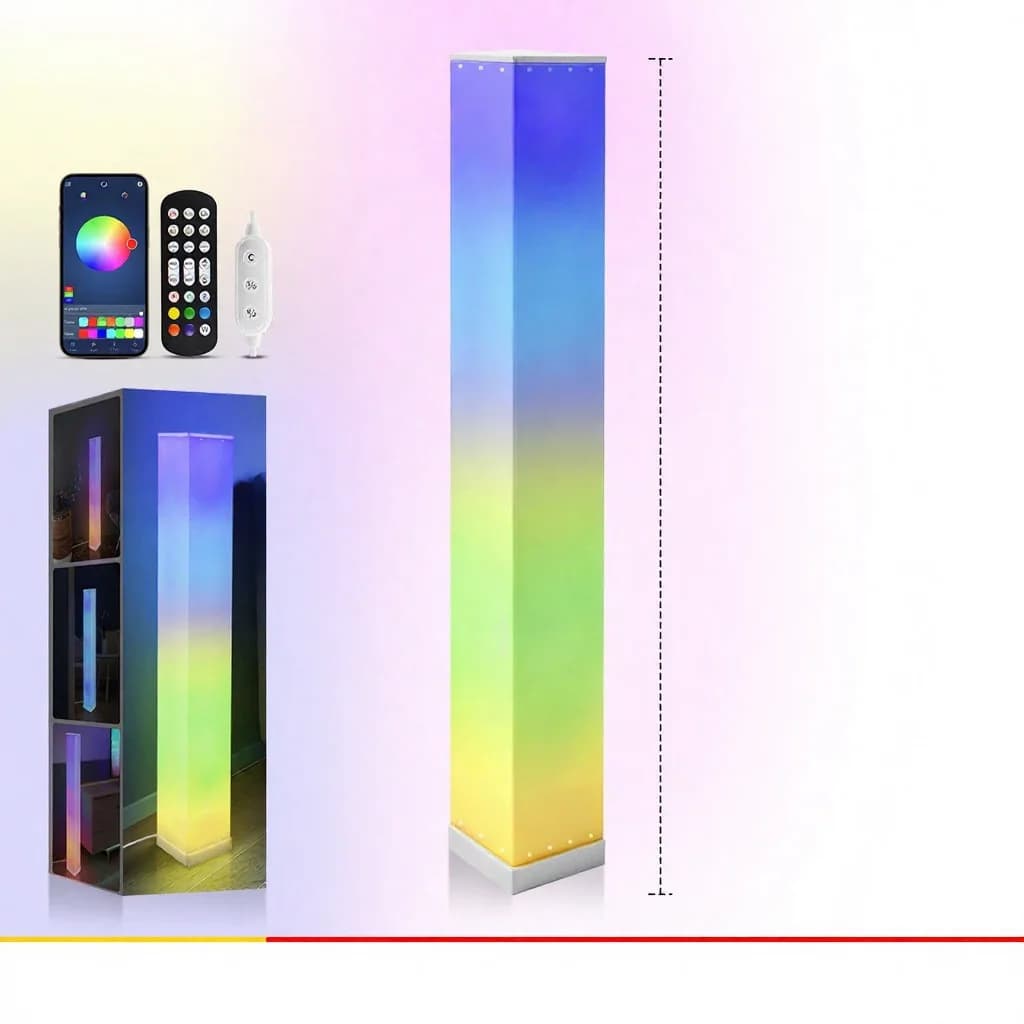 Firkantet gulvlampe med fjernkontroll og LED-stemningslys for stuen