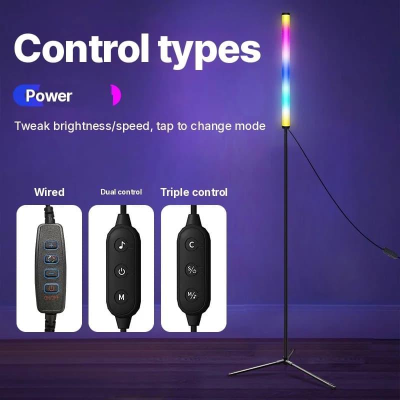 RGB fargeskiftende gulvlampe med musikk-synk og app-styring