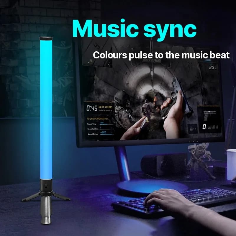 LED atmosfærelampe med stativ, musikk-synk og RGB-effekter