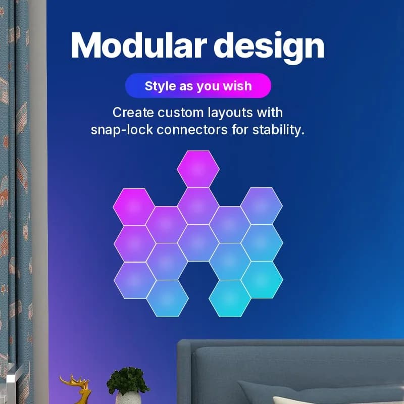 RGB hexagonale lyspaneler med lydreaktivitet og app-styring