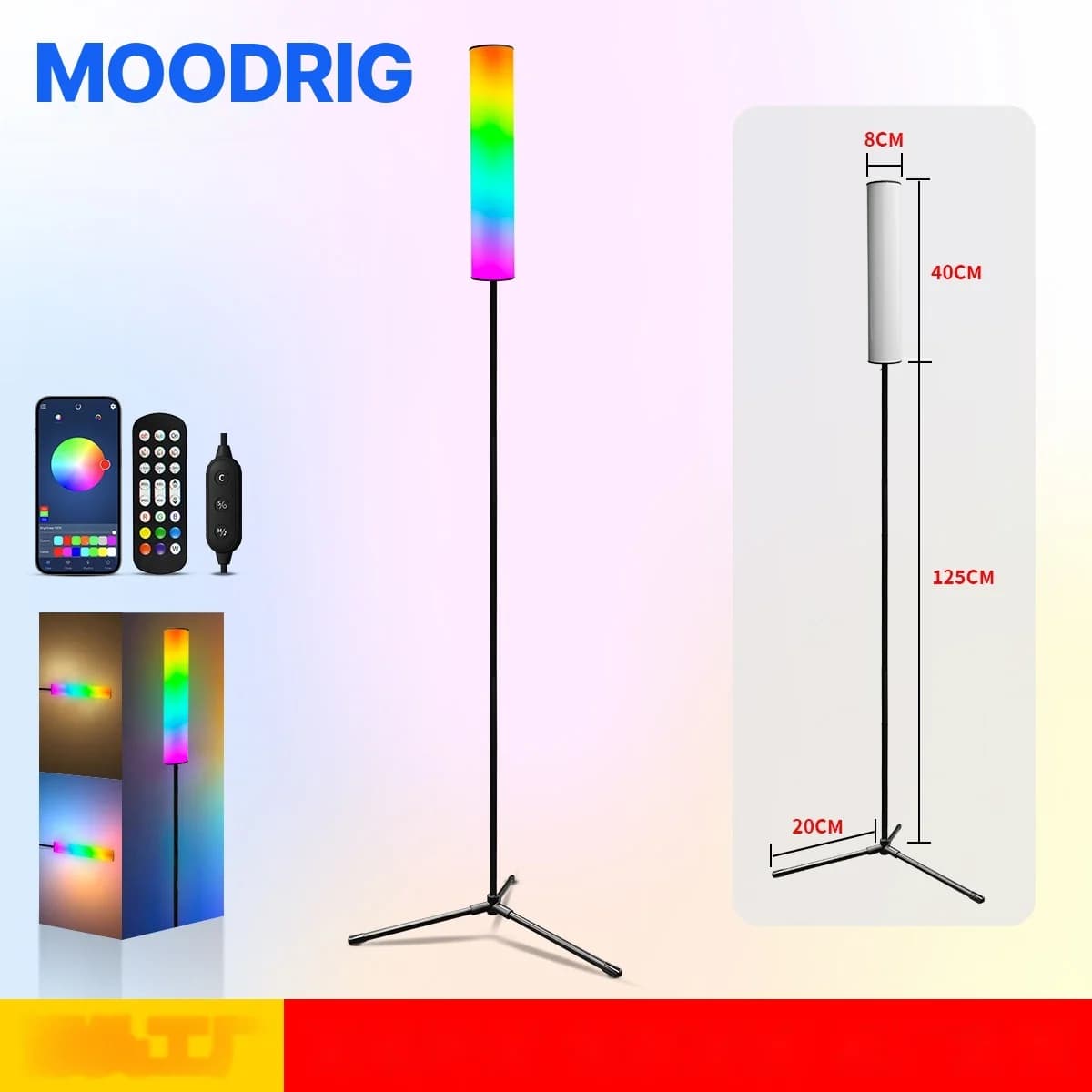 RGB LED stativgulvlampe med fjernkontroll for soverom og stue