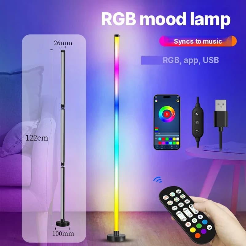 RGB fargeskiftende gulvlampe med musikk-synk og app-styring