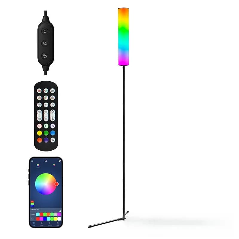 Justerbar LED-gulvlampe med stativ og tre fargemoduser