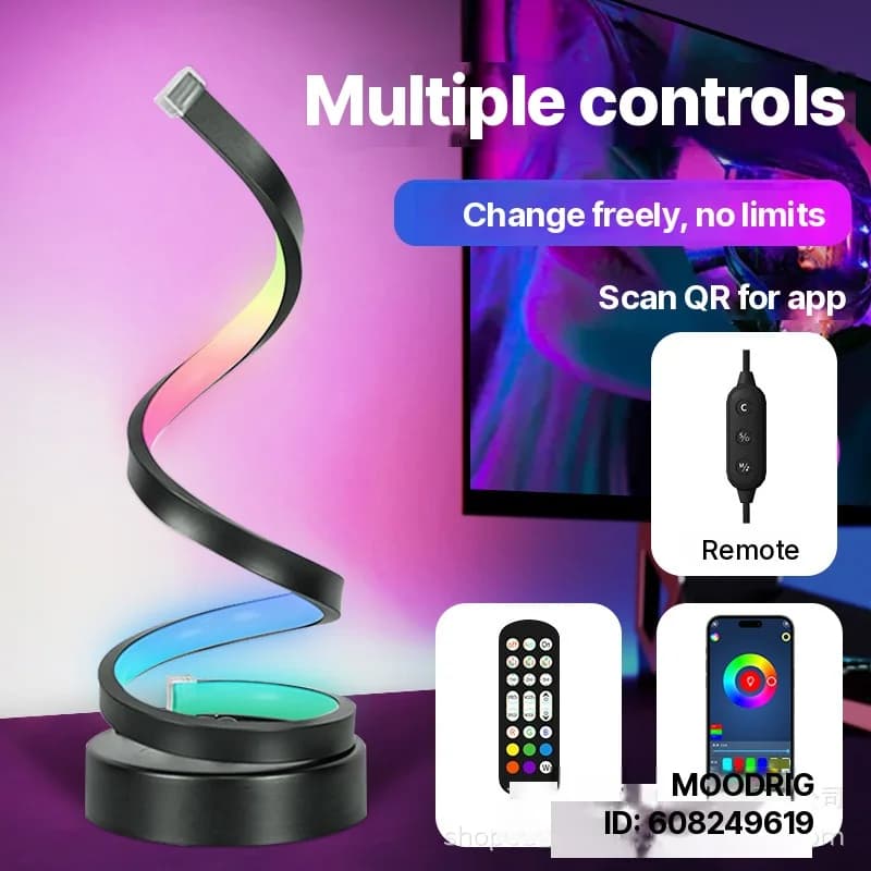 Spiralformet RGB-lampe med lydreaktivt lys og app-styring