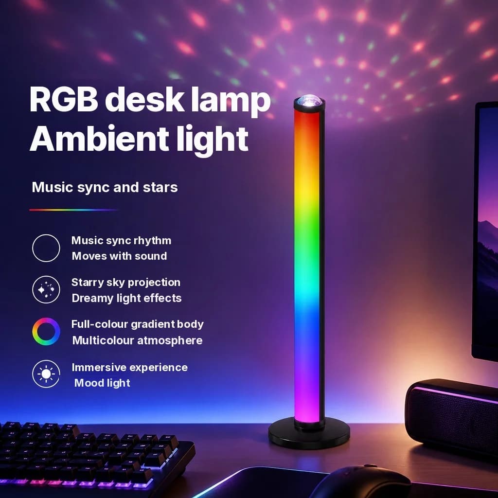 RGB projeksjons-atmosfærelampe med musikk-synkronisering og fjernkontroll
