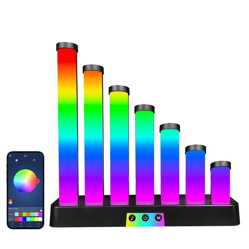 RGB LED-skrivebordslampe med lydreaktiv funksjon og app-styring