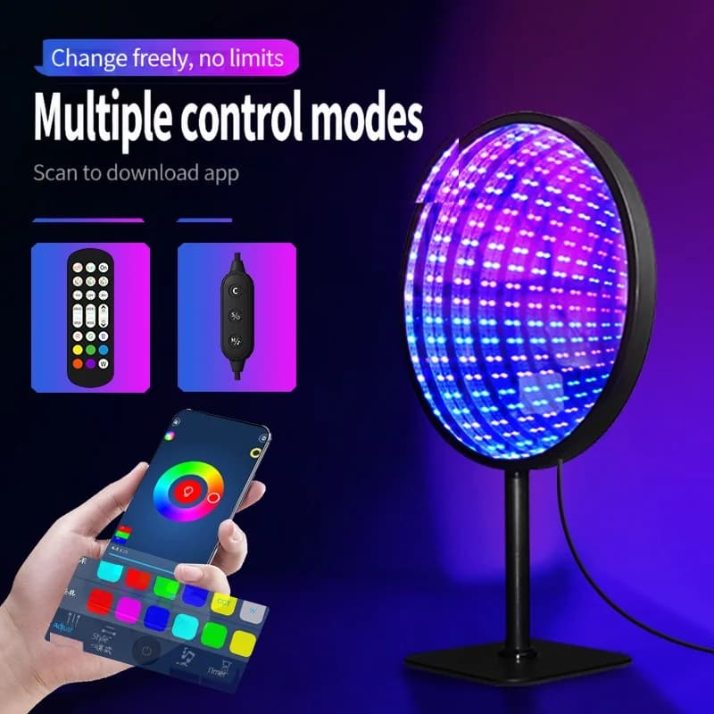 Rund akryl Infinity Mirror 3D abyss-lys USB RGB atmosfærelampe